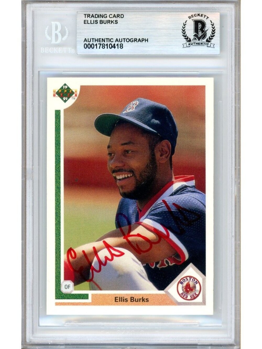 Ellis Burks Signed 1991 Upper Deck #436 Boston Red Sox Beckett BAS Slabbed Auto